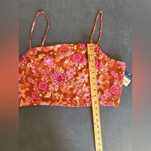 Arizona Jean Co Womens Red Floral Gauze Spaghetti Strap Smocked Crop Top XXL New - Picture 7 of 7